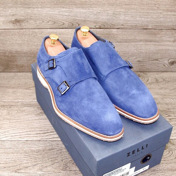 * NIB * $495 Nordstrom ZELLI Italia 9.5 M Cobalt Goatskin Suede * add $15 Trees